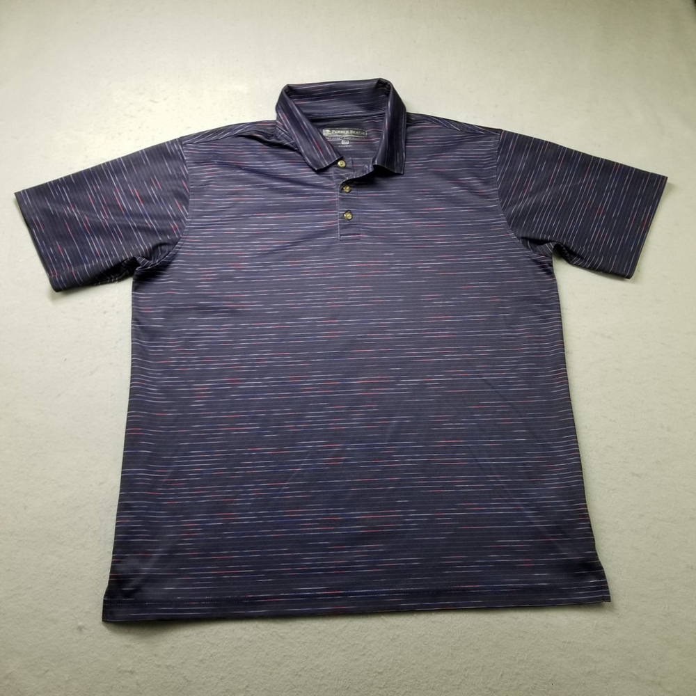 Pebble Beach Polo Shirt Mens Size XL Blue Striped Short Sleeve Polyester